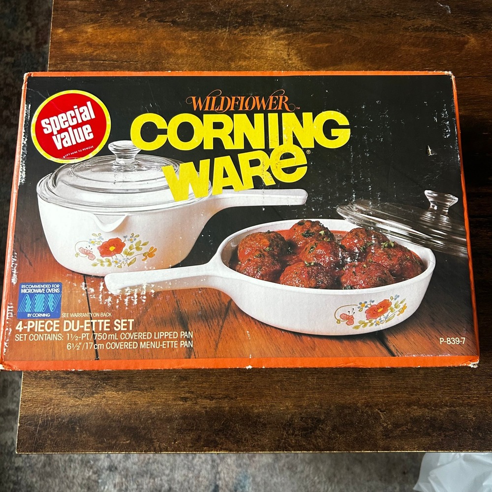 Vintage Corning Ware Wildflower 4-Piece Du-Ette Set P-839-7 New in Box